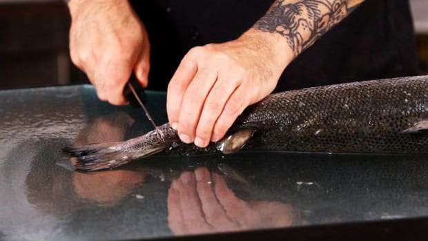 F. How to Make the Initial Cuts to Fillet Salmon Promo Image