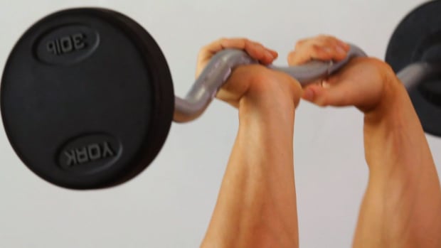 W. How to Do a Close Grip Barbell Bench Press for Arm Workout Promo Image
