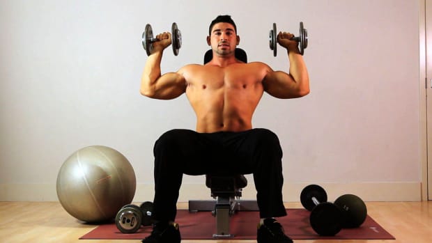 ZG. How to Do a Seated Overhead Dumbbell Press for Arm Workout Promo Image