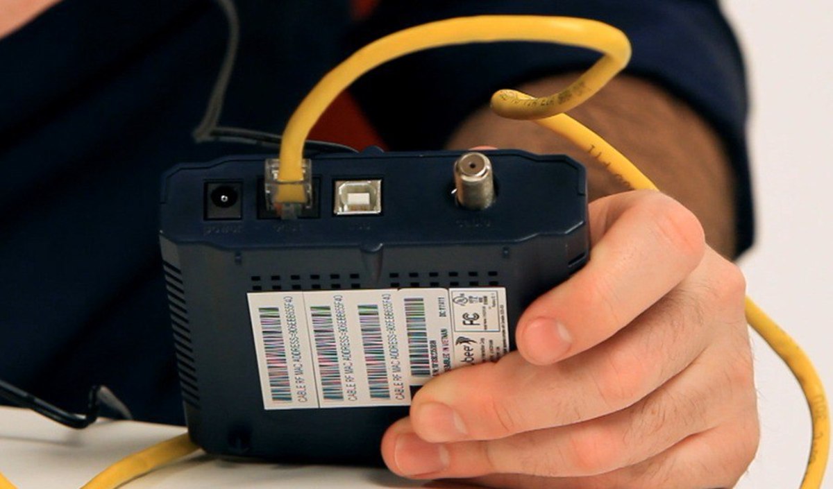 A modem is connected to
